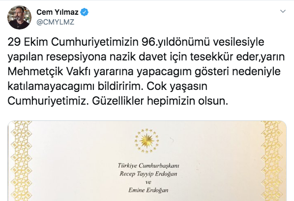 Cem Yılmaz Cumhurbaşkanı Erdoğan'ın 29 Ekim davetini reddetti gerekçesine bakın - Resim: 3