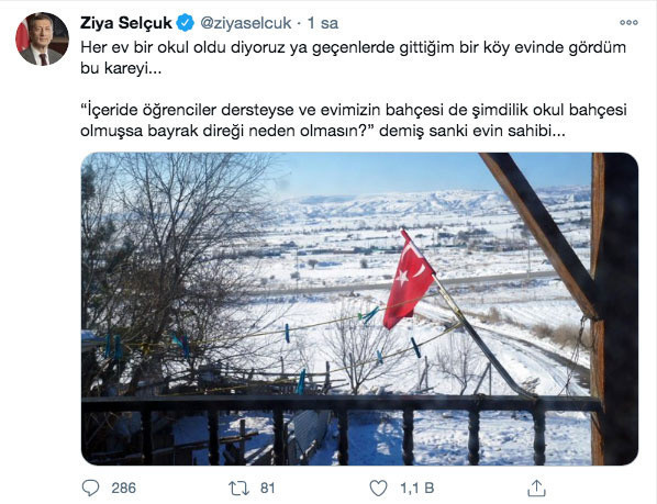 Milli Eğitim Bakanı Ziya Selçuk'tan 'evde bayrak direği' paylaşımı - Resim: 0