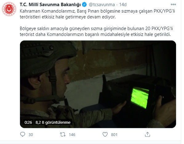 Barış Pınarı bölgesinde 20 PKK/YPG'li terörist etkisiz hale getirildi - Resim: 0