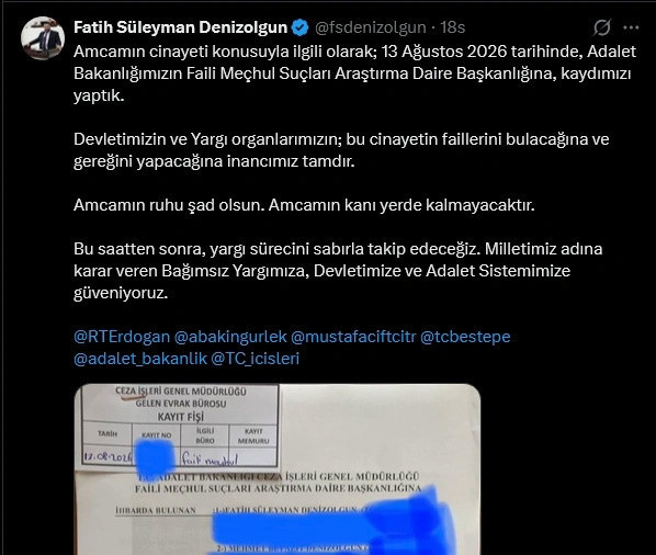 Alihan Kuriş'e cinayet suçlaması! Süleymancılar'ın kurucusunun torunu bakanlığa başvurdu - Resim: 0