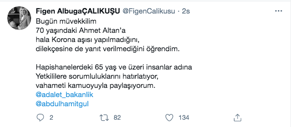 Ahmet Altan'ın Avukatı Çalıkuşu: Koronavirüs aşısı yapılmadı, dilekçesine yanıt verilmedi - Resim: 0