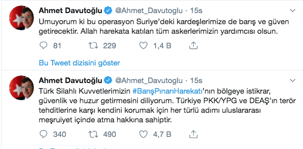 Abdullah Gül ve Ahmet Davutoğlu'ndan Barış Pınarı Harekatı ile ilgili ilk sözler - Resim: 1