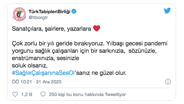 TTB'den sanatçılara anlamlı çağrı: Yılbaşı gecesi sağlık çalışanına ses olsanız ne güzel olur - Resim: 0