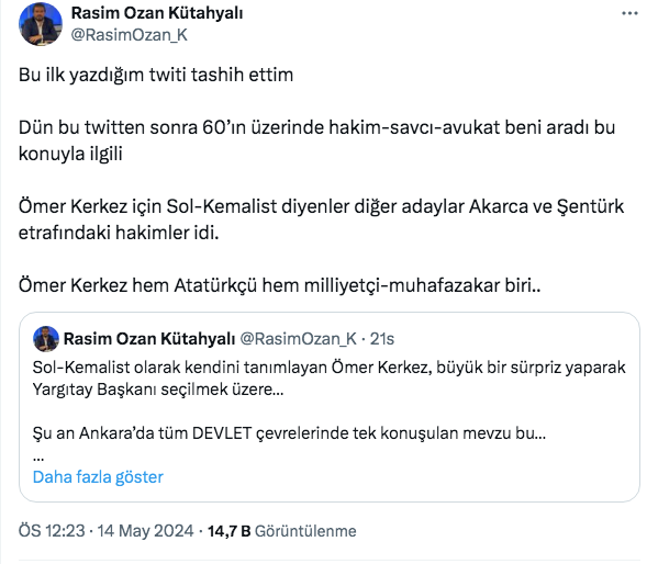 Rasim Ozan Kütahyalı Yeni Yargıtay Başkanı Ömer Kerkez'in siyasi profilini açıkladı - Resim: 0