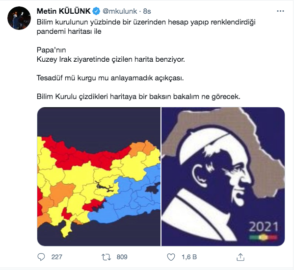 AK Partili Metin Külünk: Pandemi haritasıyla Papa'nın Irak ziyaretinde çizilen harita benziyor - Resim: 0