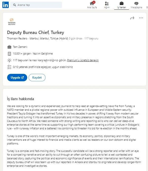 Reuters'ın Erdoğan'ı hedef alan iş ilanı tepki çekti  Türkiye'yi modern laik geleneklerden uzaklaştırdı - Resim: 0