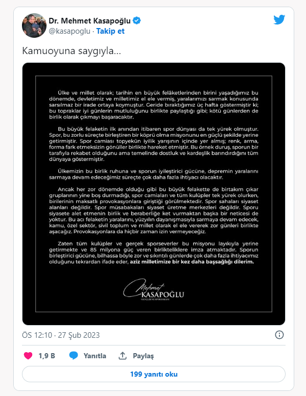 Gençlik ve Spor Bakanı Kasapoğlu: Spor sahaları siyaset alanları değildir - Resim: 0