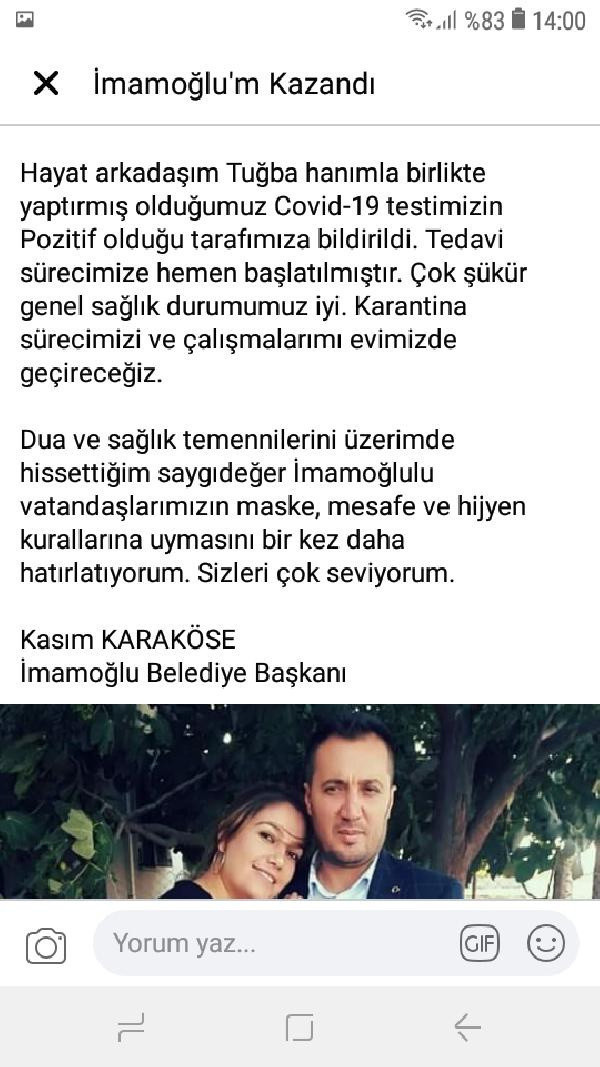İmamoğlu Belediye Başkanı Kasım Karaköse ve eşi koronaya yakalandı - Resim: 0