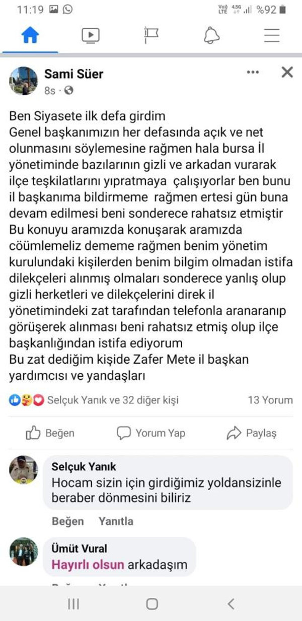 Bursa Memleket Partisi'nde istifa şoku! Son derece yanlış, gizli ve arkadan vurarak... - Resim: 0