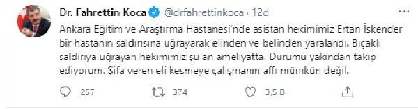 Ankara'da doktora bıçaklı saldırı! Fahrettin Koca duyurdu - Resim: 1