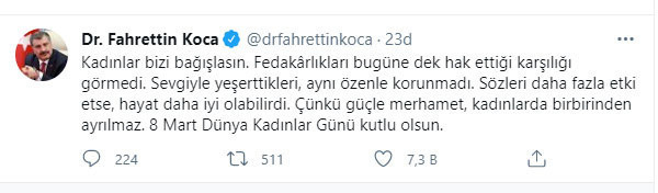 Fahrettin Koca'dan 8 Mart Dünya Kadınlar Günü mesajı: Kadınlar bizi bağışlasın... - Resim: 0