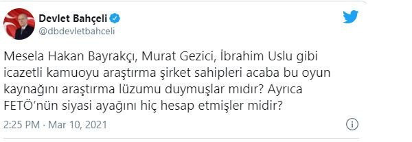 Hakan Bayrakçı Devlet Bahçeli'nin icazetli anketçiler sözlerine yanıt verdi - Resim: 0