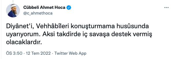 Cübbeli Ahmet Hoca'dan Diyanet'e Vehhabi uyarısı: Kontrolü kaybettiniz, iç savaşı körüklemiş olacaksınız - Resim: 0