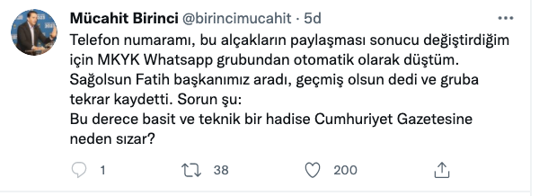 Mücahit Birinci AK Parti MKYK WhatsApp grubundan çıkarıldı mı? - Resim: 0