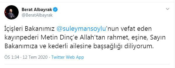 Bakan Albayrak'tan Bakan Süleyman Soylu'ya başsağlığı mesajı - Resim: 0