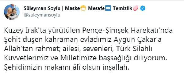 Şehit Uzman Çavuş Aygün Çakar için taziye mesajları paylaşıldı - Resim: 1