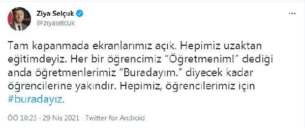 Milli Eğitim Bakanı Ziya Selçuk: Tam kapanmada ekranlarımız açık - Resim: 0