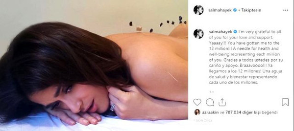 53 yaşındaki yıldız oyuncu Salma Hayek kalça pozuyla takipçilerini mest etti!