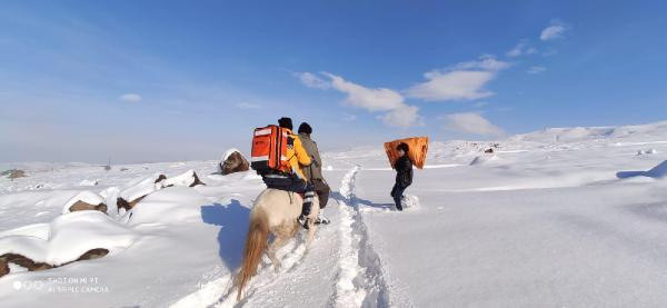 Erzurum'da sağlık ekibi, atla geldikleri köydeki hastayı kızakla götürdü - Resim: 0