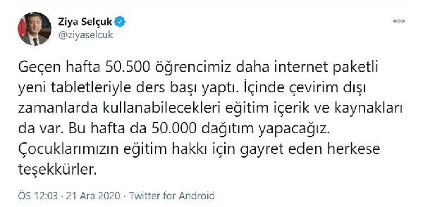 Milli Eğitim Bakanı Ziya Selçuk: Bu hafta da 50 bin tablet dağıtacağız - Resim: 0