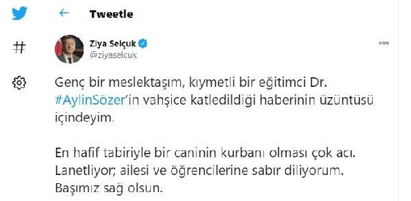 Milli Eğitim Bakanı Ziya Selçuk: Meslektaşım Aylin Sözer’in bir caninin kurbanı olması çok acı - Resim: 0