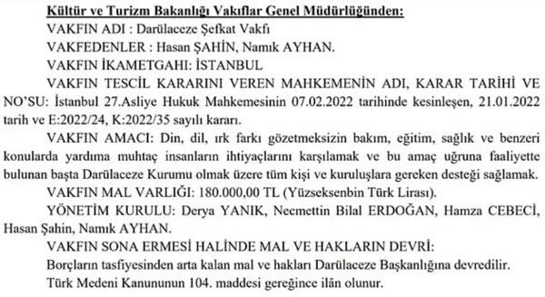 Resmi Gazete'de yayımlandı! Bilal Erdoğan yeni kurulan Darülaceze Şefkat Vakfı'nın da yönetimine girdi - Resim: 0
