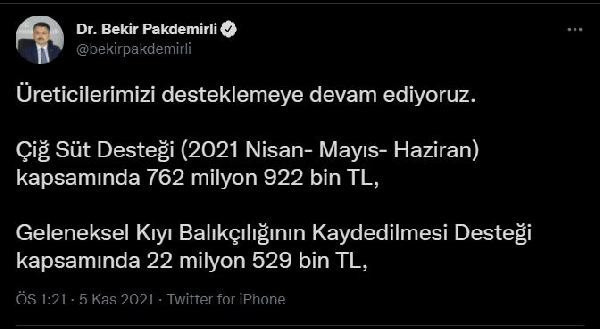 Bakan Pakdemirli: 808 milyon 706 bin TL'lik destek ödemesini bugün gerçekleştiriyoruz - Resim: 0