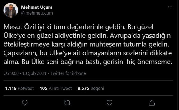 Çapsızlar deyip tepki gösterdi! Mesut Özil'e Cumhurbaşkanı Başdanışmanı Mehmet Uçum'dan destek - Resim: 0