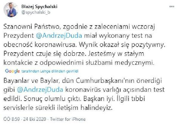 Polonya Cumhurbaşkanı Duda koronavirüse yakalandı - Resim: 0