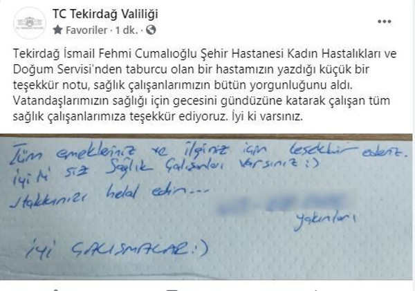 Tekirdağ'da hastaneden taburcu olan kadının bıraktığı notu gören şaştı kaldı - Resim: 0
