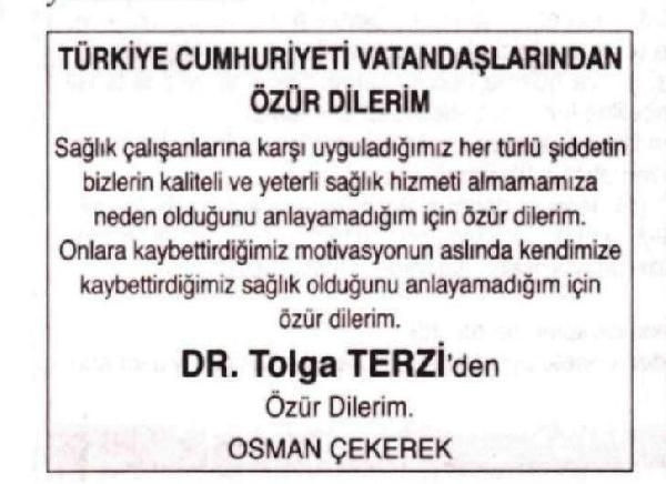 Örnek davranış! Tehdit ettiği doktordan gazete ilanıyla özür diledi - Resim: 0