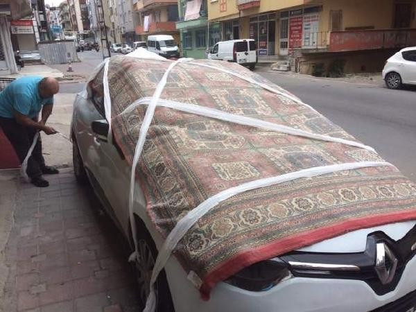 Yurdum insanının dolu önlemi! Arabaların haline bakın - Resim: 1