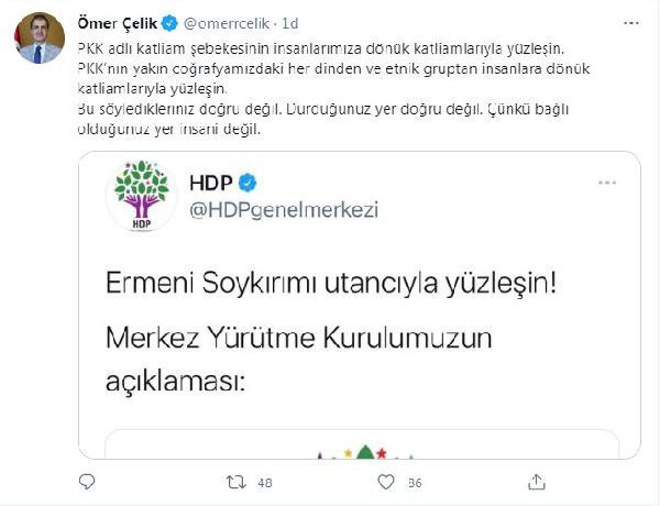 Ömer Çelik'ten HDP'ye yanıt: PKK'nın katliamlarıyla yüzleşin - Resim: 0