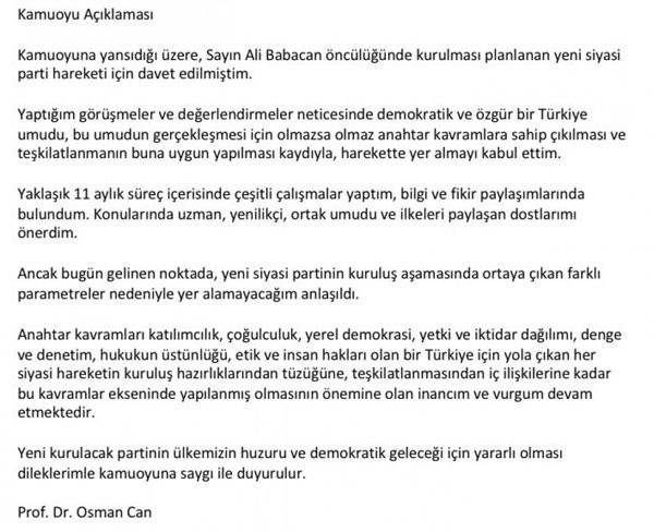 Ali Babacan partiyi kurmadan ilk istifa geldi Osman Can gitti - Resim: 0