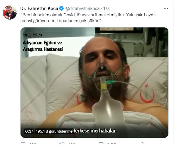 Sağlık Bakanı Koca paylaştı! Koronavirüs tedavisi gören doktordan aşı çağrısı - Resim: 0