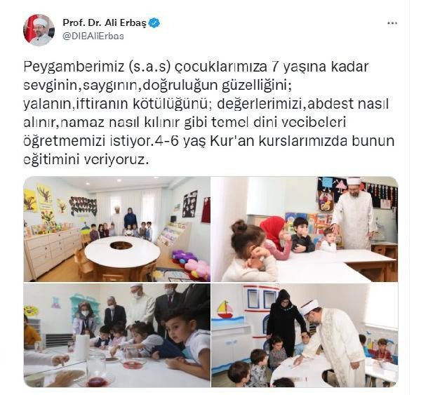 Diyanet İşleri Başkanı Ali Erbaş'tan 4-6 yaş Kur'an kursu paylaşımı - Resim: 0