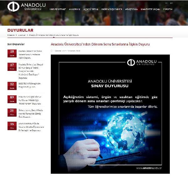 Anadolu Üniversitesi’nden yeni karar! Dönem sonu sınavları çevrimiçi olarak yapılacak - Resim: 0