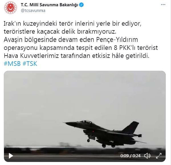 MSB: Irak'ın kuzeyinde 8 PKK'lı terörist etkisiz hale getirildi - Resim: 0