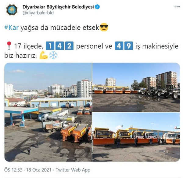 Diyarbakır Büyükşehir Belediyesi'nden gülümseten paylaşım: Kar yağsa da... - Resim: 0
