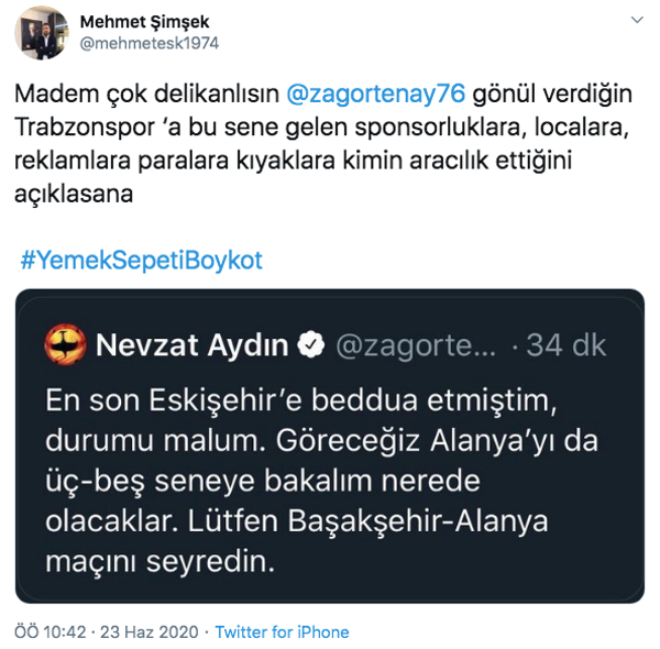 Trabzonsporlu Nevzat Aydın'ın paylaşımına tepkiler çığ gibi! Yemeksepeti'ne boykot başlatıldı - Resim: 1