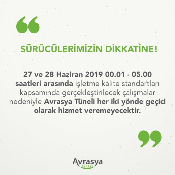 Avrasya Tüneli  bakıma alındı - Resim: 0