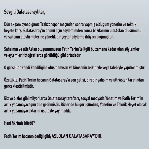 Fatih Terim'e ultrAslan'dan istifa çağrısı: Taraftar son bir hizmet bekliyor - Resim: 0