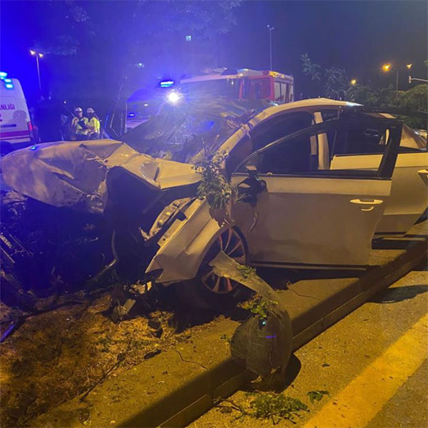 Aşırı sürat can alıyordu! Ağaca çarpan otomobil hurdaya döndü: 4 kişi yaralandı - Resim: 1