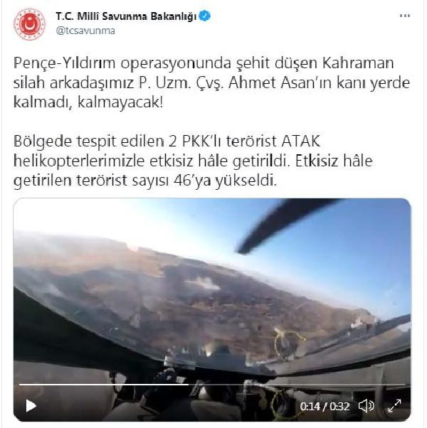 MSB: Şehit Uzman Çavuş Asan'ın kanı yerde kalmadı, 2 PKK'lı terörist etkisiz hale getirildi - Resim: 0