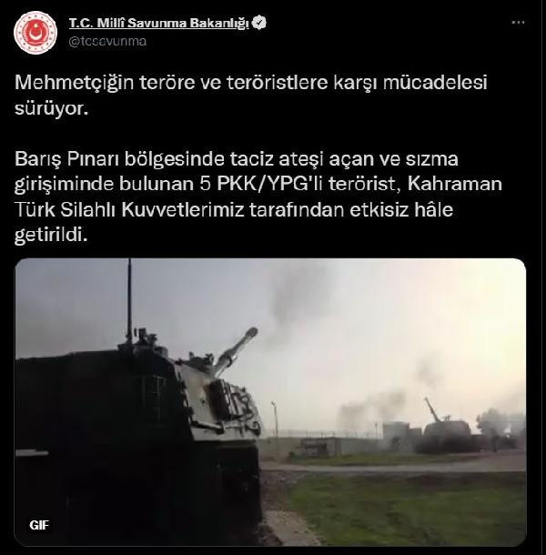 Milli Savunma Bakanlığı:5 PKK/YPG'li terörist etkisiz hale getirildi - Resim: 0