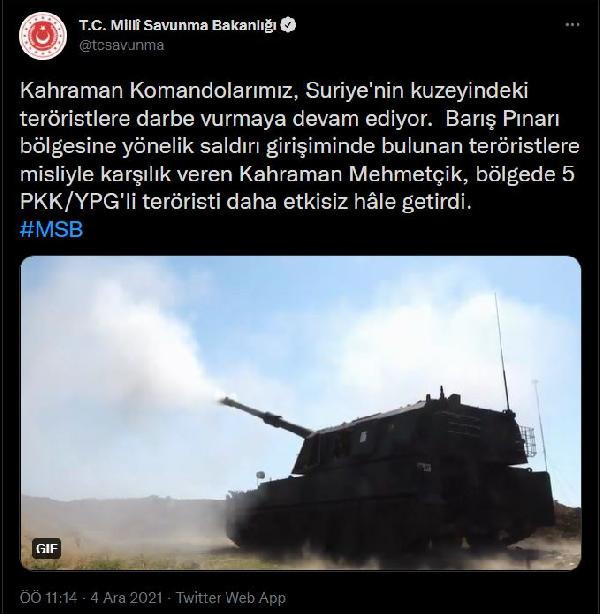 Milli Savunma Bakanlığı: 5 PKK/YPG'li terörist etkisiz hale getirildi - Resim: 0