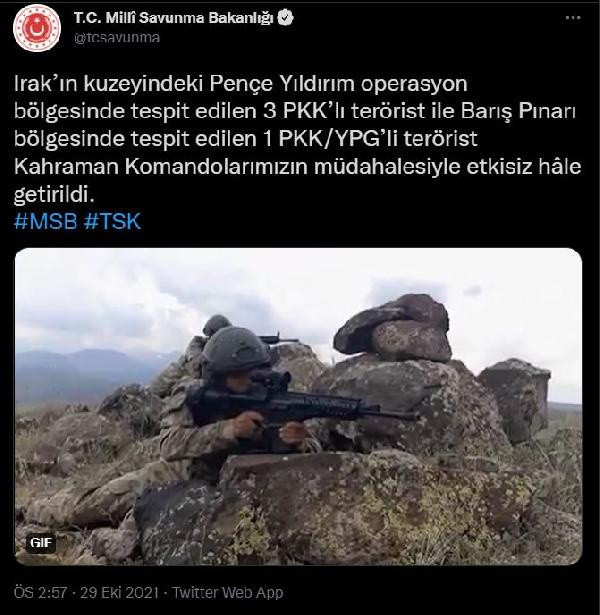 Milli Savunma Bakanlığı: 4 terörist etkisiz hale getirildi - Resim: 0