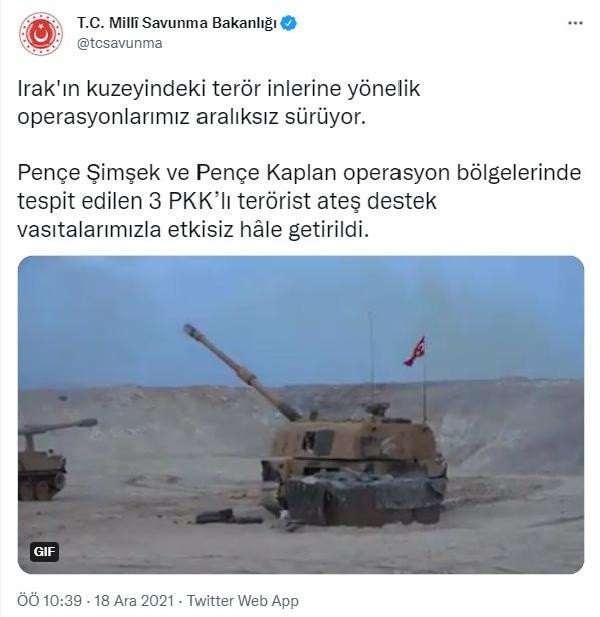 MSB: Irak'ın kuzeyinde 3 terörist etkisiz hale getirildi - Resim: 0