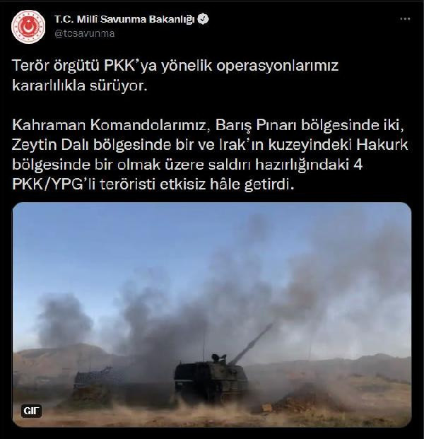 MSB: 4 PKK/YPG'li terörist etkisiz hale getirildi - Resim: 0