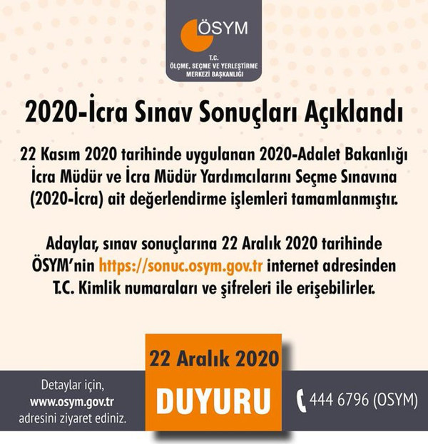 ÖSYM duyurdu 2020 icra sınav sonuçları açıklandı - Resim: 0